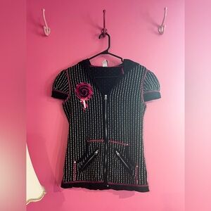 Knit Style Emo Punk Hoodie with Pink Accents